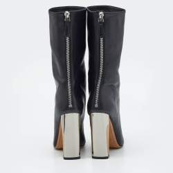Alexander McQueen Black Leather Sculpted Heel Mid Calf Boots Size 37
