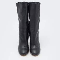 Alexander McQueen Black Leather Sculpted Heel Mid Calf Boots Size 37