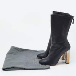 Alexander McQueen Black Leather Sculpted Heel Mid Calf Boots Size 37
