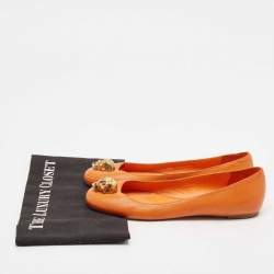 Pre Owned Alexander McQueen Orange Leather Skull City Ballet Flats Size 37