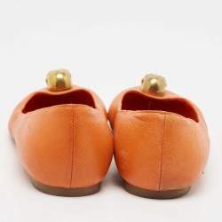 Pre Owned Alexander McQueen Orange Leather Skull City Ballet Flats Size 37