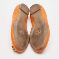 Pre Owned Alexander McQueen Orange Leather Skull City Ballet Flats Size 37