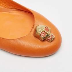 Pre Owned Alexander McQueen Orange Leather Skull City Ballet Flats Size 37