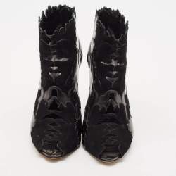Alexander McQueen Black Leather and Suede Ankle Length Boots Size 38