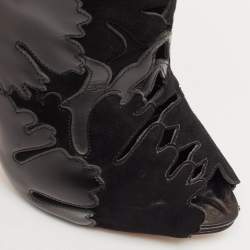 Alexander McQueen Black Leather and Suede Ankle Length Boots Size 38