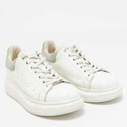 Alexander McQueen White/Grey Suede and Leather Oversized Sneakers Size 37