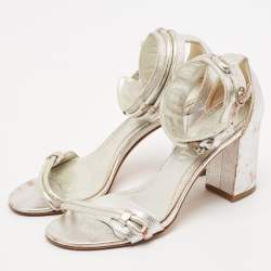 Alexander McQueen Silver Leather Ankle Strap Sandals Size 37