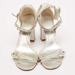 Alexander McQueen Silver Leather Ankle Strap Sandals Size 37