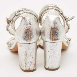 Alexander McQueen Silver Leather Ankle Strap Sandals Size 37