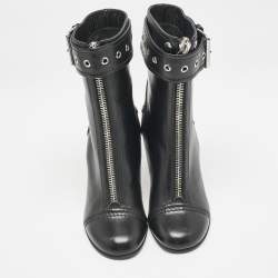 Alexander McQueen Black Buckled Leather Ankle Boots Size 38