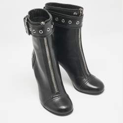 Alexander McQueen Black Buckled Leather Ankle Boots Size 38