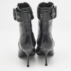Alexander McQueen Black Buckled Leather Ankle Boots Size 38