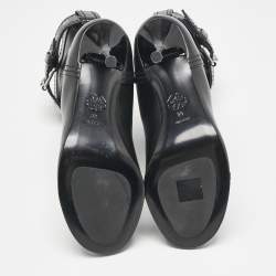 Alexander McQueen Black Buckled Leather Ankle Boots Size 38