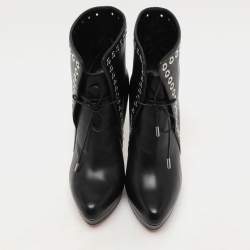 Alexander McQueen Black Leather Eyelet Trim Curve Heel Ankle Boots Size 37