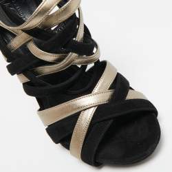 Alexander McQueen Black/Silver Leather and Suede Ankle Strap Sandals Size 37.5