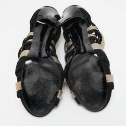 Alexander McQueen Black/Silver Leather and Suede Ankle Strap Sandals Size 37.5