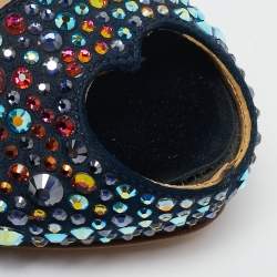 Alexander McQueen Navy Blue Satin Crystals Embellished Heart Peep Toe Pumps Size 36