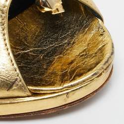 Alexander McQueen Gold Leather Skull Bow Peep Toe Pumps Size 38