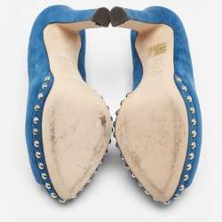 Alexander McQueen Blue Suede Skull Peep Toe Pumps Size 36.5