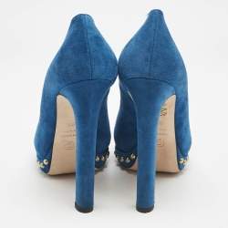 Alexander McQueen Blue Suede Skull Peep Toe Pumps Size 36.5