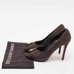 Alexander McQueen Brown Nubuck Leather Peep Toe Pumps Size 37.5