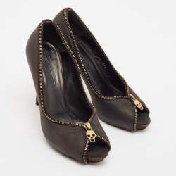 Alexander McQueen Brown Nubuck Leather Peep Toe Pumps Size 37.5