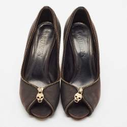 Alexander McQueen Brown Nubuck Leather Peep Toe Pumps Size 37.5