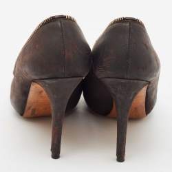 Alexander McQueen Brown Nubuck Leather Peep Toe Pumps Size 37.5