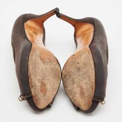 Alexander McQueen Brown Nubuck Leather Peep Toe Pumps Size 37.5