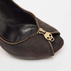 Alexander McQueen Brown Nubuck Leather Peep Toe Pumps Size 37.5