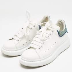 Pre Owned Alexander McQueen White/Metallic Leather Oversized Lace Up Sneakers Size 38.5