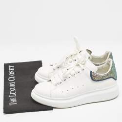 Pre Owned Alexander McQueen White/Metallic Leather Oversized Lace Up Sneakers Size 38.5