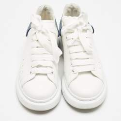 Pre Owned Alexander McQueen White/Metallic Leather Oversized Lace Up Sneakers Size 38.5