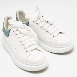 Pre Owned Alexander McQueen White/Metallic Leather Oversized Lace Up Sneakers Size 38.5