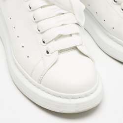 Pre Owned Alexander McQueen White/Metallic Leather Oversized Lace Up Sneakers Size 38.5