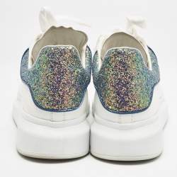 Pre Owned Alexander McQueen White/Metallic Leather Oversized Lace Up Sneakers Size 38.5