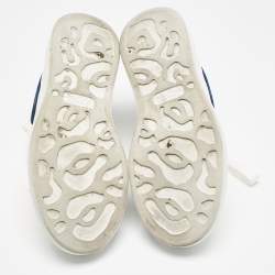 Pre Owned Alexander McQueen White/Metallic Leather Oversized Lace Up Sneakers Size 38.5