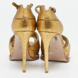 Alexander McQueen Gold Snakeskin Studded Platform Sandals Size 38