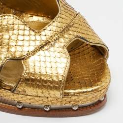 Alexander McQueen Gold Snakeskin Studded Platform Sandals Size 38