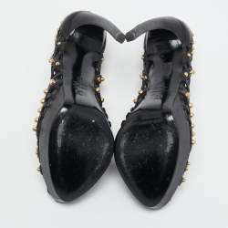 Alexander McQueen Black Leather Stud Embellished Peep Toe Pumps Size 37