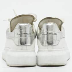 Alexander McQueen White/Silver Leather Oversized Sneakers Size 38.5