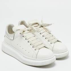 Alexander McQueen White/Silver Leather Oversized Sneakers Size 38.5