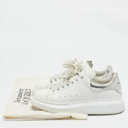 Alexander McQueen White/Silver Leather Oversized Sneakers Size 38.5