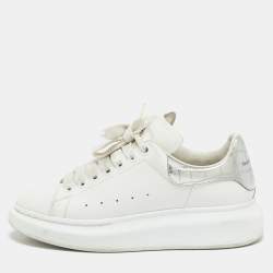 Alexander McQueen White/Silver Leather Oversized Sneakers Size 38.5