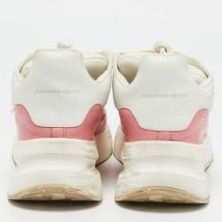Pre Owned Alexander McQueen White/Red Leather And Mesh Oversized Runner Low Top Sneakers Size 39