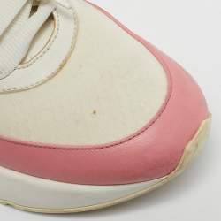 Pre Owned Alexander McQueen White/Red Leather And Mesh Oversized Runner Low Top Sneakers Size 39