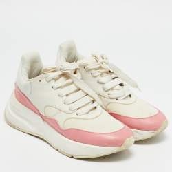 Pre Owned Alexander McQueen White/Red Leather And Mesh Oversized Runner Low Top Sneakers Size 39