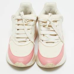 Pre Owned Alexander McQueen White/Red Leather And Mesh Oversized Runner Low Top Sneakers Size 39