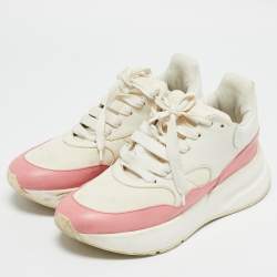 Pre Owned Alexander McQueen White/Red Leather And Mesh Oversized Runner Low Top Sneakers Size 39