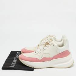 Pre Owned Alexander McQueen White/Red Leather And Mesh Oversized Runner Low Top Sneakers Size 39